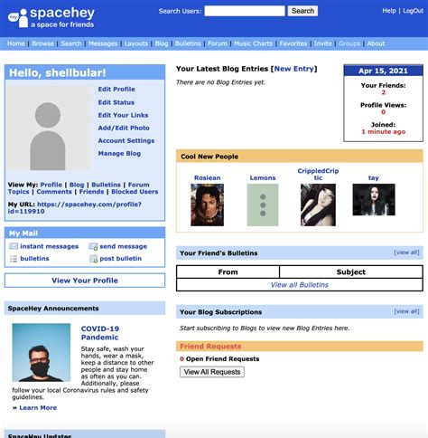 old version of myspace.